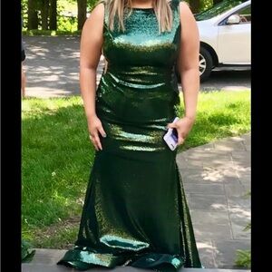 Jovani Elegant Green Sequin Evening Gown